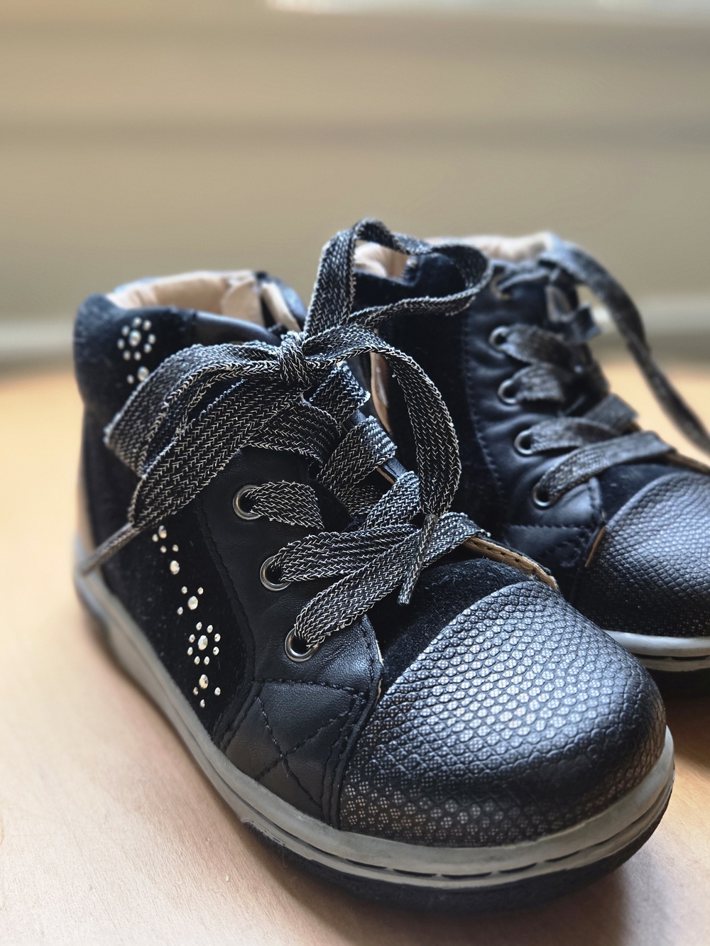 Kids Black High-Top Sneakers with Sparkle Accent